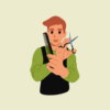Menu icon representing non-plastic alternatives - drawing of a hairdresser with scissors, comb