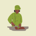Menu icon representing catering industry clients - drawing of a chef cutting vegetables.